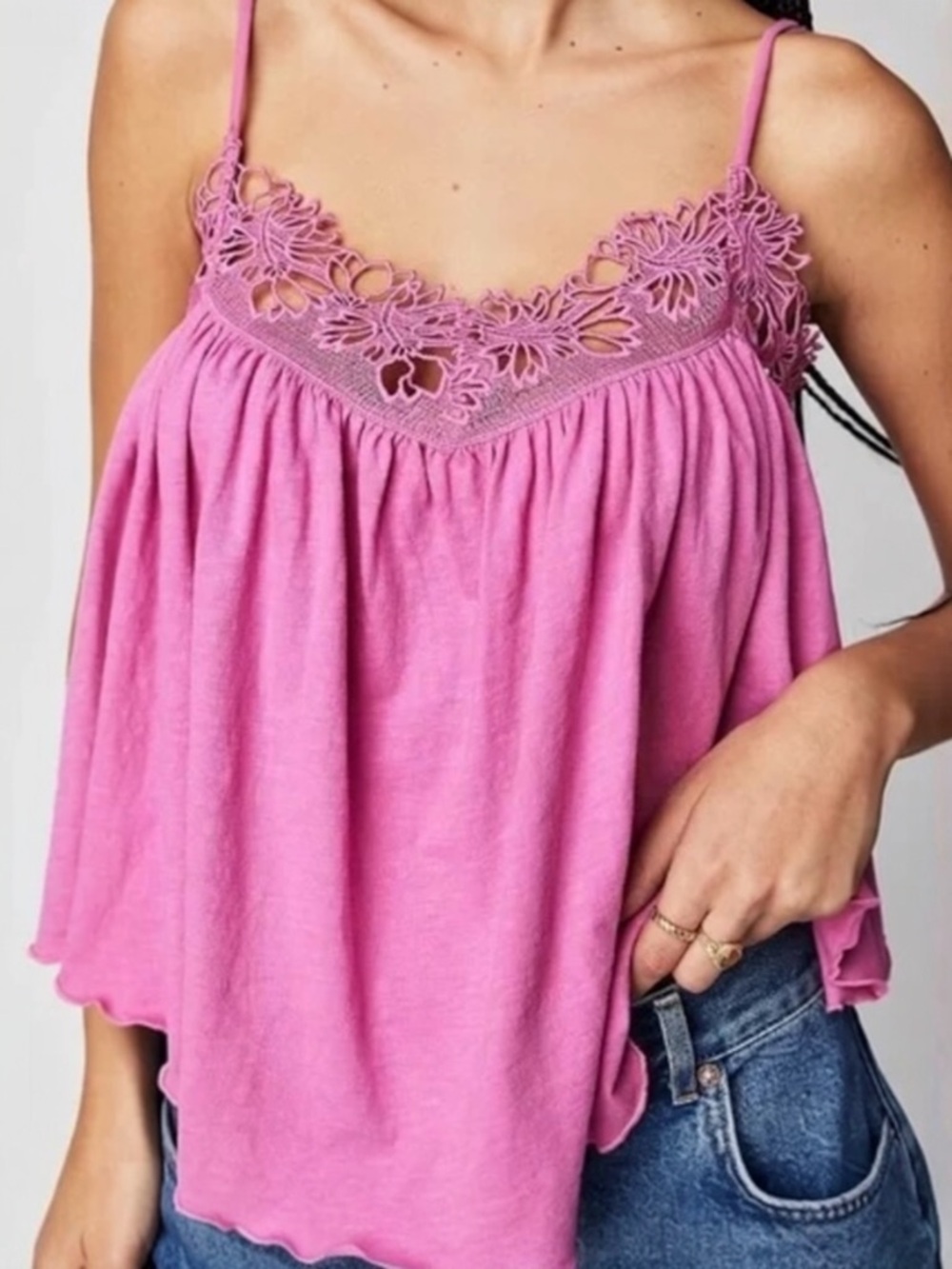 Free People Kayla Tank Top Flower Power Bright Pink XS Lace Fuchsia Boho